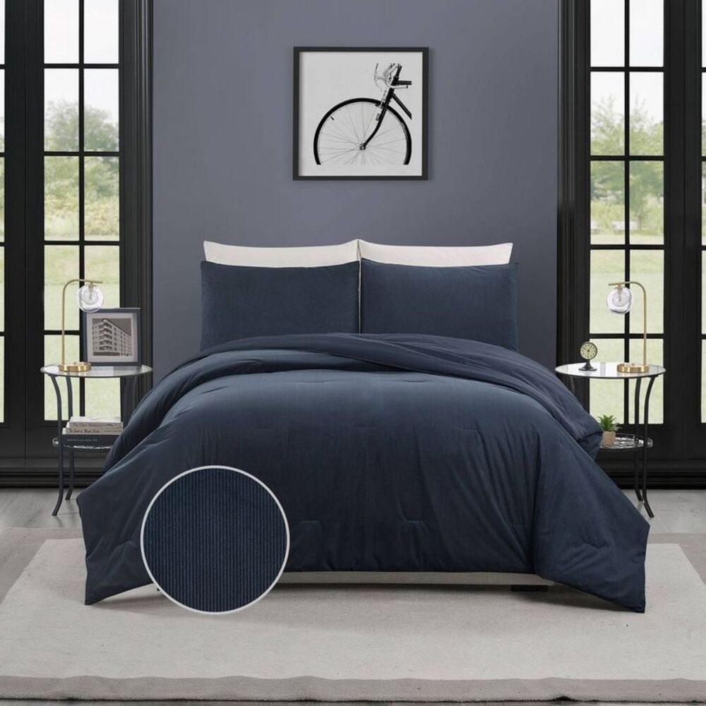 Teen Full/Queen Corduroy Comforter Set Blue - Recycled Polyester OEKO